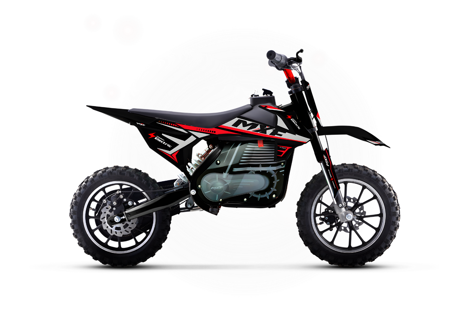 Mini moto elétrica infantil MXF Ferinha Electric vermelha 500W com motor ecológico e segurança total para crianças.