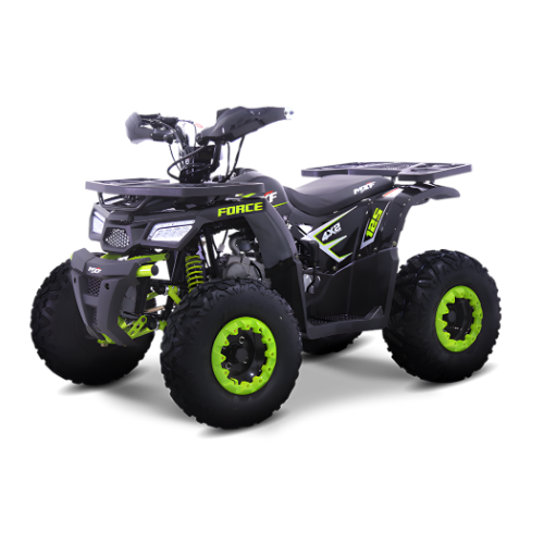 Quadriciclo MXF Force 125 verde posicionado em diagonal na MXF Burt Motos Campinas.