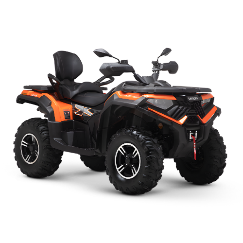 Quadriciclo MXF Wolf 700L 4x4 na cor laranja metálica, destacando o guincho elétrico e pneus off-road na MXF Burt Motos Campinas.
