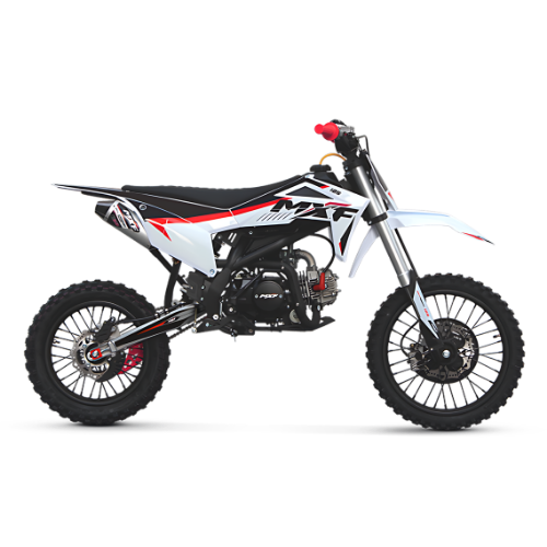 Pit bike MXF Pro Racing 125 RR vermelha com detalhes esportivos e ponteira em alumínio na MXF Burt Motos.